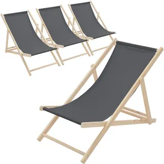 ECD-Germany Strandliege 4er Set Anthrazit , Holz , 57.5x83x100 cm , Gartenmöbel, Gartenliegen