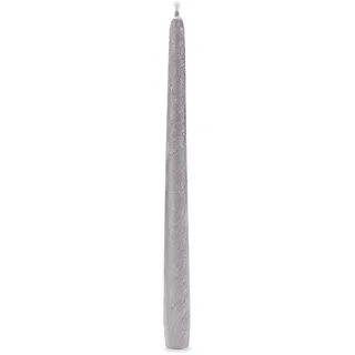 Handwerkliche Kerze, konisch, metallisiert, handgefertigt, Silber, Durchmesser 2,2 cm, Höhe 30 cm, 1 Stück.