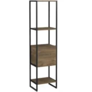 COSTWAY 5-stöckiges Bücherregal mit Schublade, hohes, schmales Standregal mit Metallrahmen und zwei Kippschutz-Sets, offenes Ausstellungsregal - Schwarz, Braun