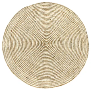 HAMID - Jute Teppich Runden, Bagdad,100% Weiß und Natur, Jutefaser Handgewebt, Weicher Teppich und Hohe Festigkeit für Wohnzimmer, Esszimmer, Schlafzimmer, FlurTeppich - (120x120cm)