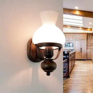 Wandleuchte Wandlampe Rustikal Glas Metall Holz E14 Landhaus nostalgisch