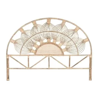 Kopfteil für Betten, 135-140-150-160 cm, aus natürlichem Rattan, Halbmond, mit Beinen, 178 x 4 x 127 cm