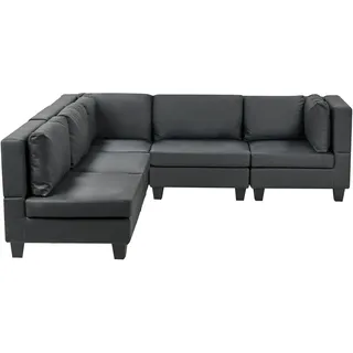 BELIANI 5-Sitzer Ecksofa Rechtsseitig Schwarz Kunstleder mit Kissen Schwarze Beine Modular Modern Modulsofa Wohnlandschaft Wohnzimmer Wohnecke - Schwarz