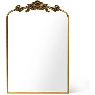 Awhtixbo Barock Spiegel Goldrand 60x90 cm - Prunkvoller Halbrunder Wandspiegel mit Bögen für Wohnzimmer & Flur, Antik-Vintage Design, Dekorative Wanddekoration