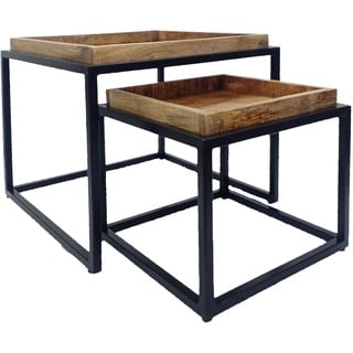 kreatives Wohnen Couchtisch 2er Set quadratisch Satztisch Seattle Metall Gestell Tabacco-schwarz matt, Holz, Extra breit