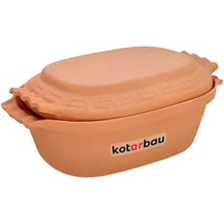KOTARBAU® Keramik Bräter 6 L Römischer Topf Keramiktopf Naturton Bräter Dampfgarer Rustico Tonbräter Auflaufform Tonware Keramische Grillschale Oval Steingut Brotbackform