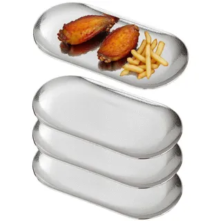 SANQIAHOME 18x8cm Ellipse Vorspeisenteller, 4er Set, dicke Edelstahl Speiseteller,Klein Brotteller Dessertteller für Sushi, Silber