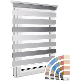 Home-Vision Premium DuoRollo Schrauben Hellgrau-Grau-Graphit B145 x H220 cm | Doppelrollo mit Bohren zum Anschrauben Rollos für Fenster und Türen Sichtschutz lichtdurchlässig