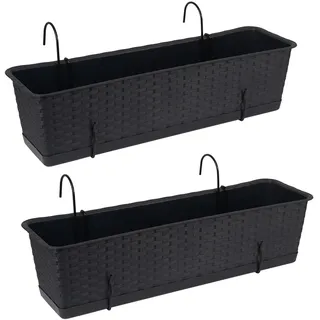 Tymar Blumenkasten Balkon mit Halterung, Balkonkasten, 2 Stück, Rattan, Pflanzkasten aus Kunststoff((2pack) Anthrazit, 40cm)
