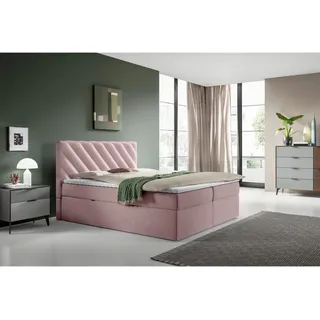 Mid.you Boxbett , Rosa , Textil , H2 , Höhe ca. 19 cm , 140x200 cm , Topper durchgehend , Schlafzimmer, Betten, Boxspringbetten