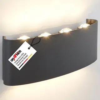 Grafner UP and DOWN Aluminium Wandlampe mit 8 Watt LED-Leuchtmittel, schwarz, 8 x 1 Watt SMD LED, IP54, für außen und innen, KEIN ROST – Pulverbeschichtung, oben unten Wandleuchte Lampe Außen rund