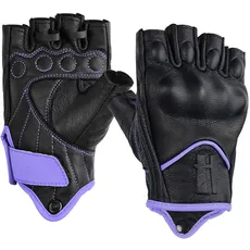 Harssidanzar Damen Fingerlose Motorradhandschuhe,Harter Knuckle Schutz Reiten Motorradfahrer Racing Motorradhandschuh KL022EU,Schwarz-Helllila,Größe S