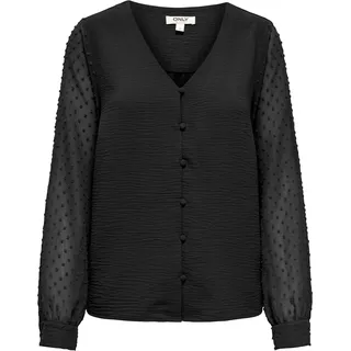 Langarmbluse ONLY "ONLRHODES METTE L/S DOBBY VNECK TOP WVN", Damen, Gr. XL, schwarz, Web, Obermaterial: 100% Polyester, unifarben, regular fit normal, V-Ausschnitt, Blusen Langarmbluse, Kunstfaser, regular fit, V-Ausschnitt