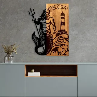 Elegant Decorative Wooden Wall Accessory, Walnut & Black, 45 x 58 x 3 cm | 50% Wood (3 cm) & 50% Metal (1.5 cm) | Unique Design with Natural Variations