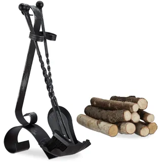 Relaxdays Kaminbesteck antik 4-tlg Gusseisen 0,57 m schwarz