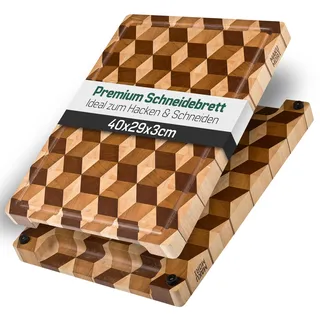 MAKUMORI Premium Stirnholz Schneidebrett Massivholz 40x29x3cm 3D-Muster
