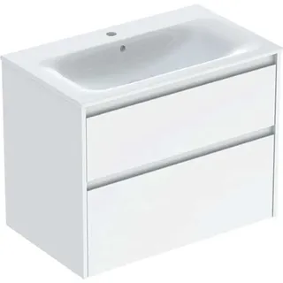 Geberit Renova Plan Set Möbelwaschtisch schmaler Rand, mit Unterschrank, 2 Schubladen, 80x62,1x48cm, 504.040.01.1, Farbe: Waschtisch: weiß, Front/Korpus: weiß/lackiert seidenglänzend