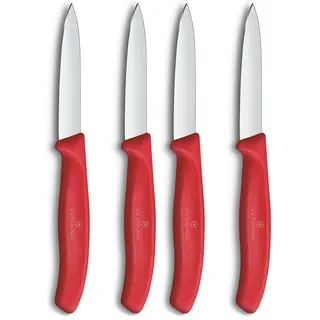 Victorinox Swiss Classic, Schäl- und Gemüsemesser Set, 2teilig, Extra Scharfe Klinge, Gerader Schliff für Präzise Schnitte, 8 cm, Rostfreier Stahl, Rot (Packung mit 2)