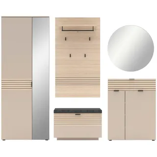 Xora Garderobe , Schwarz, Eichefarben, Kaschmir , Metall, Textil, Holzwerkstoff , 6-teilig , 264x202x38 cm , Garderobe, Garderoben-Sets & Garderoben-Serien, Garderoben-Sets