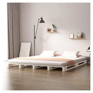 Massivholzbett Holzbett Bettrahmen Doppelbett Palettenbett Schlafzimmerbett Palettenmöbel Weiß 180x200cm Kiefer 6FT Super King