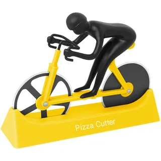 KUONIIY Pizzaschneider, Fahrrad Pizzaschneider Dual Edelstahl Super scharfe Klingen Slicer mit Antihaftbeschichtung, Gelb