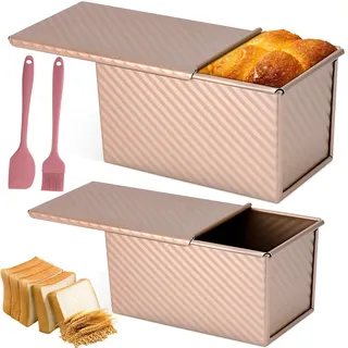 2 Stück Toastbrot Backform Set mit Deckel & Silikonspatel, Antihaft Brotbackformen, Rechteckige Toastbrotform, Roségold Toastform, Brotbackform Backen Zubehör für Toast, Brote, Gebäck, Kuchen