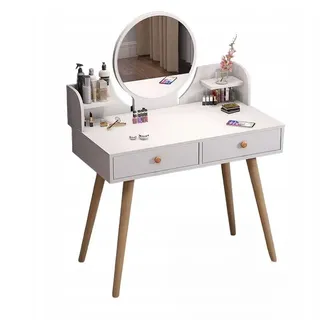 Kosmetik-Schminktisch 80 cm mit Schminkspiegel, Weiß, große Loft-Schubladen - Weiß