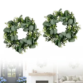 2 Stück Künstlicher Türkranz Kranz Eukalyptus Kranz Türkranz Außen | Türkranz Trockenblumen für Alle Jahreszeiten Tür Kamin Fenster Drinnen Outdoor Wand Hochzeit Dekoration