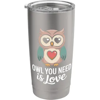 Eulen Motiv Owl You Need Is Love Eule Liebe Valentinstag Doppelwandiger Edelstahl-Thermobecher