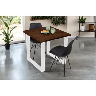 Esstisch Baumkante Holz-Optik Nussbaum 80 x 80 U-Gestell weiß JOSY - Braun