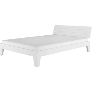 Weißes Doppelbett in Überlänge 140x220 Bettgestell Holzbett Massivholz Kiefer Weiß V-60.54-14-220WRollrost und Matratze inkl. - Weiß