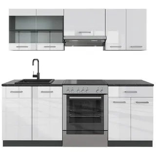Vicco Küchenzeile R-Line 200 cm Weiß Hochglanz