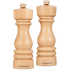 Cole & Mason H233008 London Salz und Pfeffermühle, 2er Set Manuell mit Einstellbar, Holz, 18cm, Precision+ mit Keramikmahlwerk und Carbonmahlwerk, Gewürzmühle, Mühlen für Salz, Pfeffer, Gewürze