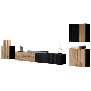 Mirjan24 Wohnwand Capital Iv , Schwarz, Eiche Wotan , Holzwerkstoff , Rechteckig , 200x31x30 cm , Wohnzimmer, Wohnwände
