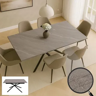 Mendler Esszimmertisch HWC-O57, Ausziehtisch Esstisch, Eisen MDF ausziehbar 160-200x90cm ~ Marmor-Optik grau