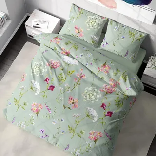 DILIOS Premium Bettwäsche 135x200 – 100% Baumwolle, ÖKO-TEX Zertifiziert, Renforcé, Atmungsaktiv & Antiallergisch, mit Reißverschluss, 2teilig – Bettbezug + Kissenbezug 80x80, Grün, Floral