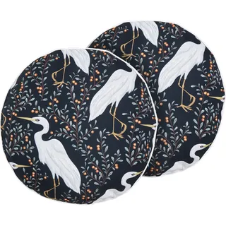 BELIANI Gartenkissen 2er Set Schwarz Stoffbezug mit Füllung Rund  40 cm Tiermotiv Vogelmotiv Deko für Lounge Garten Balkon Terrasse Indoor Outdoor - Schwarz, Weiß, Grau