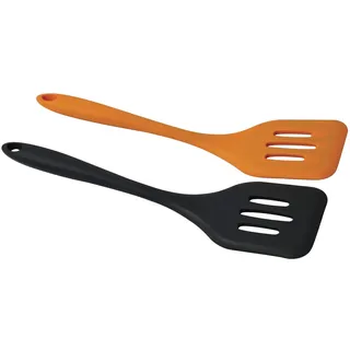 Fackelmann Pfannenwender mit Schlitzen, Braten und Bügeleisen, weiches Silikon, hitzebeständig bis 230 °C, spülmaschinenfest, verschiedene Farben (Orange/Schwarz), 29 x 7 cm, 1 Stück