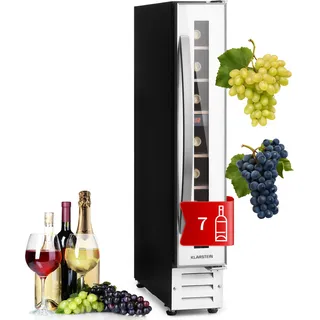 Klarstein Weinkühlschrank, 1 Zonen Getränkekühlschrank, Kleiner Einbau-Weinschrank Schmal, 20L Wein-Kühlschrank mit Glastür, Indoor/Outdoor Flaschenkühlschrank, Wine Fridge 5-22°C, 7 Flaschen - Weiß