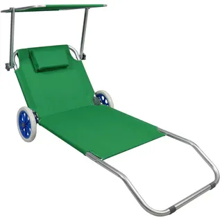Mid.you Gartenliege , Grün , Metall, Textil , 165x16x65 cm , verstellbares Dach, klappbar, Rückenlehne verstellbar , Gartenmöbel, Gartenliegen, Sonnenliegen