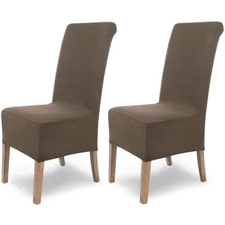 SCHEFFLER-HOME Stretch Stuhlhussen Sofia Taupe 2er Set Elastisch Stuhlhussen für Schwingstühle Biber mit Gummizug