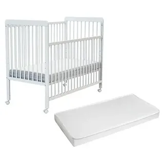 '- Babybett Holz mit Matratze 60x120 ESSENTIEL Weiß | Kinderbett | Mit 4 rollen | Mit Verstellbarer Lattenrost 3 stufen
