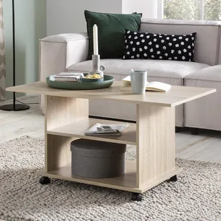 FineBuy Design Couchtisch Sonoma 95 x 51 x 54,5 cm Drehbar Rollen Wohnzimmertisch Coffee Table Sofatisch Loungetisch Holz Kaffeetisch mit Stauraum - Grau