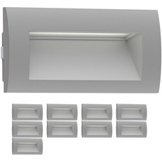 ledscom.de 10 Stück LED Wandeinbauleuchte ZIBAL, Downlight für außen, IP65, grau matt, 140 x 70mm, 3,3 W, 223lm, kaltweiß