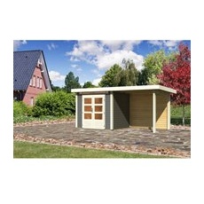 Karibu Holz-Gartenhaus Kumla 2 Terragrau Pultdach Lackiert 244 cm x 204 cm
