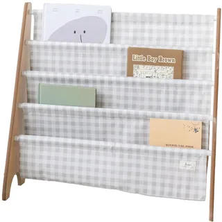 3 Sprouts Kinder Bücherregal aus Holz – Montessori Regal für Kinderzimmer - Gingham Beige