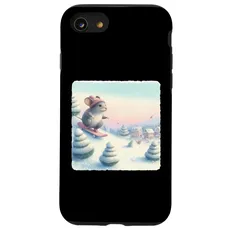 Hülle für iPhone SE (2020) / 7 / 8 Maus Snowboarder auf verschneiten Kurs. Snowboard Snowboarder