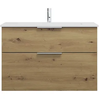 burgbad Eqio Mineralguss-Waschtisch inklusive Waschtischunterschrank, 920x490x618mm, SHCB092F5662C0001G0146, Farbe: Eiche Dekor Urban / Eiche Dekor Urban, Griff Chrom G0146