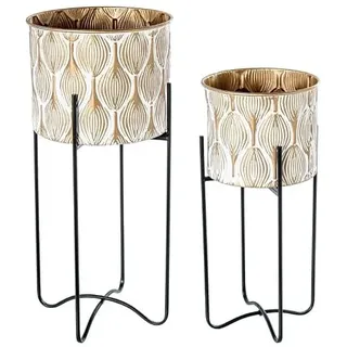 Set mit 6 Blumentöpfen mit Metallfuß in Weiß, Gold und Schwarz, 76 x 34 x 34 cm