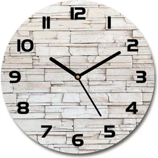 Wanduhr aus Glas 30fi Glasbild Glasuhr Gehärtetes Glas - schwarze-zeiger - White wall of stone - Weiß